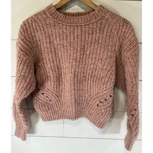 Point Sur J Crew Cropped Chunky Ribbed Crewneck Sweater Size XS Pink Heathered